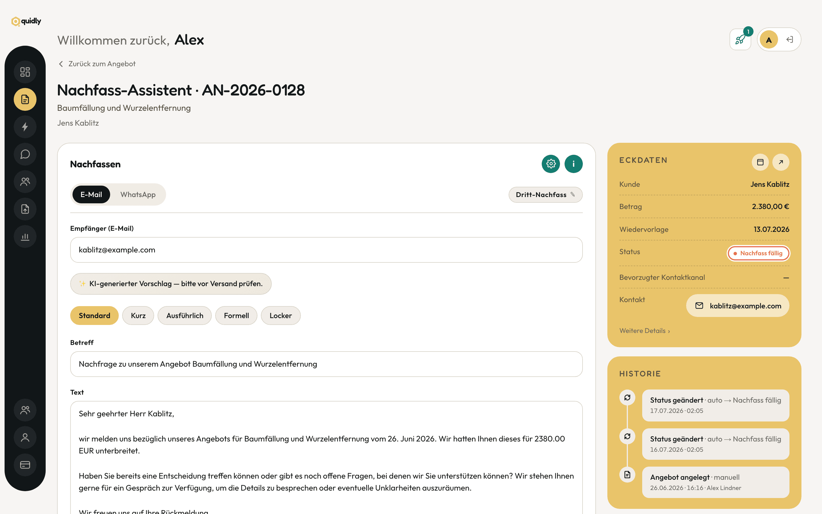 Der Versand-Assistent am Desktop mit KI-Entwurf